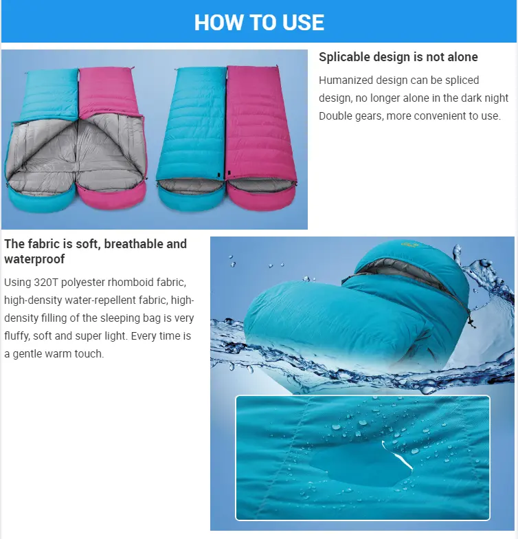 Sleeping Bag Camping Hike Lightweight Ultra Soft High Quality Down 800 Fill Sleeping Bag