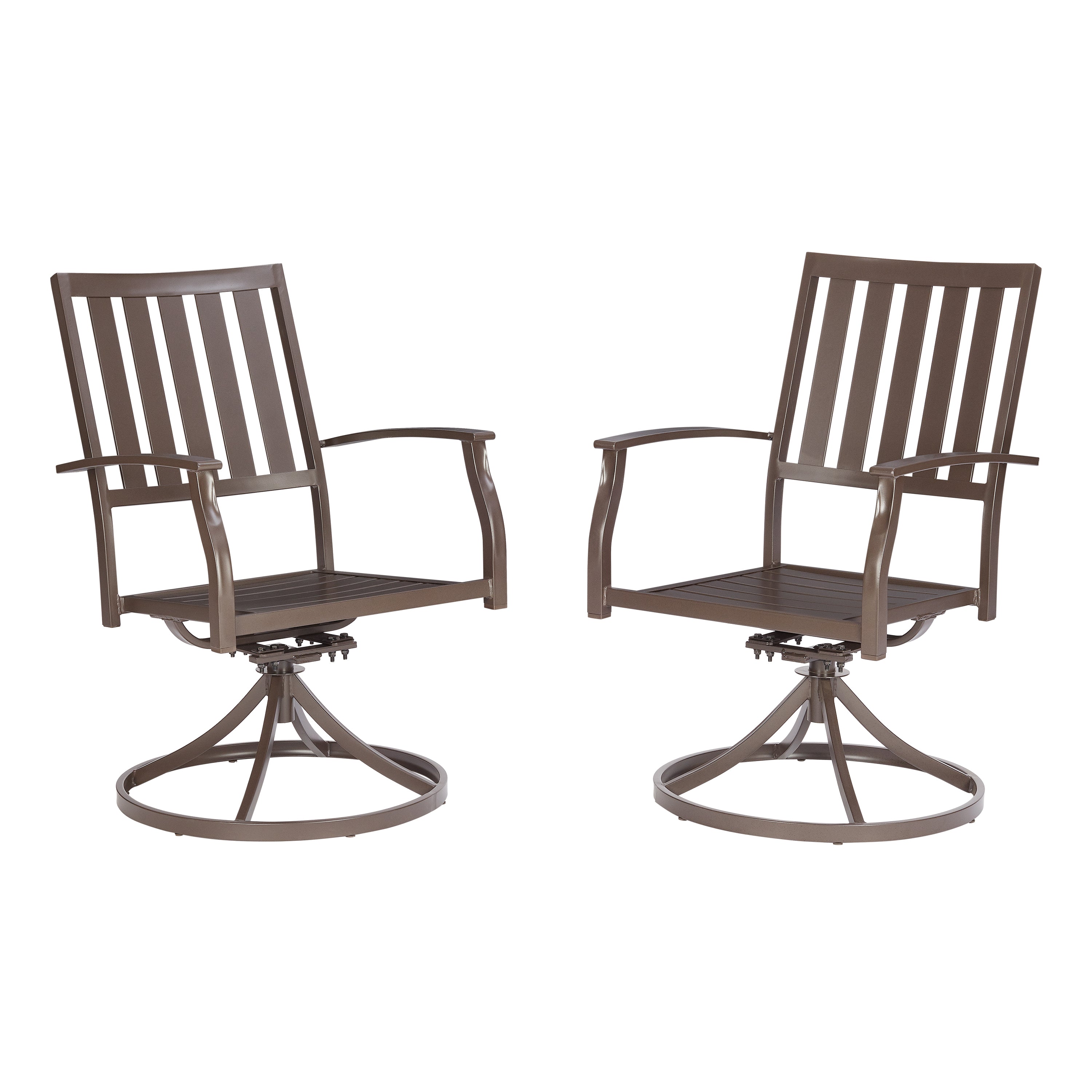 Better Homes & Gardens Camrose Farmhouse Brown Steel Outdoor Patio Swivel Chairs, Set of 2