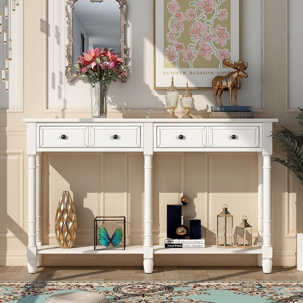 Console Table Sofa Table with Two Storage Drawers and Bottom Shelf for Living Room， Entryway