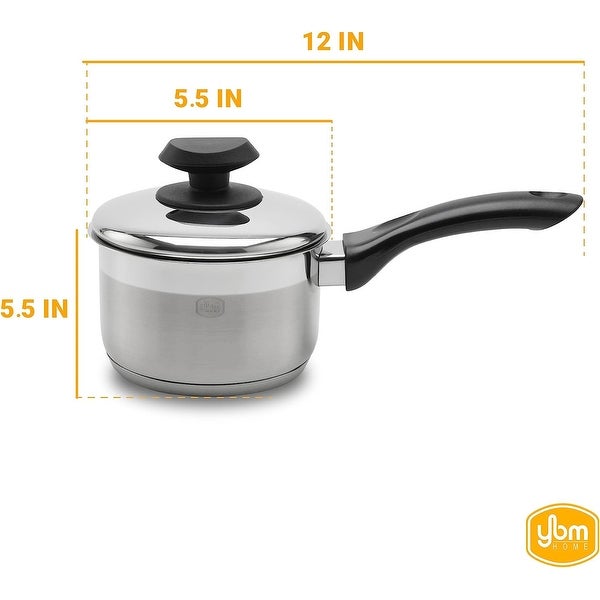 YBM Home Professional Chef’s 18/10 Stainless Steel Sauce Pot Covered Tri-Ply Capsule Base With Handle， Induction Compatible