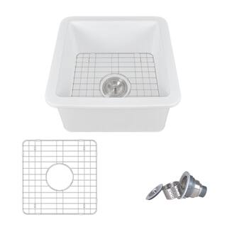 DEERVALLEY DeerValley Haven White Fireclay Square 19 in. Single Bowl Undermount Kitchen Sink with Bottom Grid and Basket Strainer DV-1K507