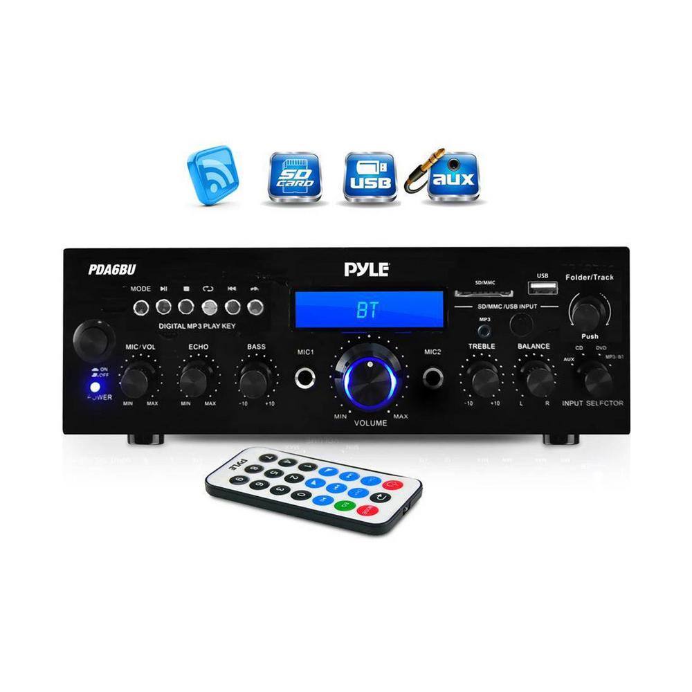 Pyle 200-Watt Bluetooth LCD Home Stereo Amplifier Receiver with Remote and FM Antenna PDA6BU