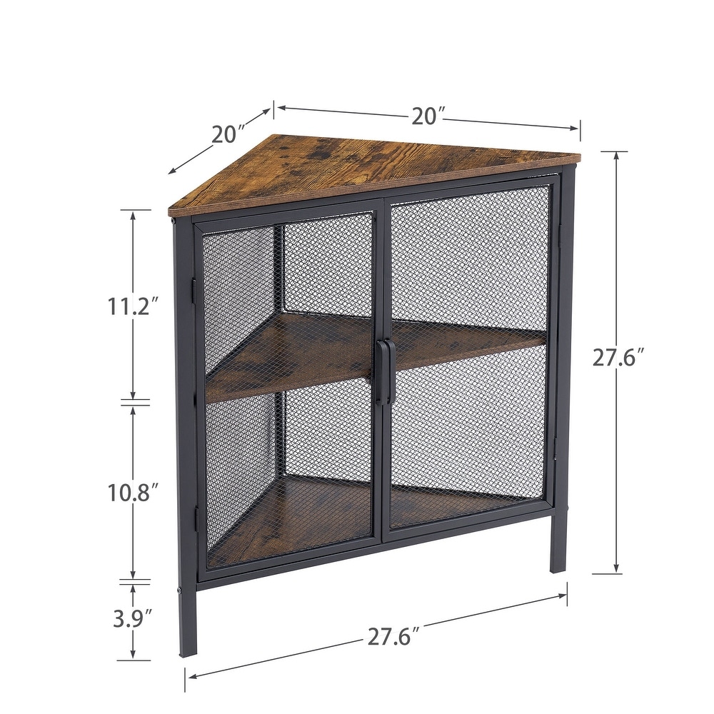 VECELO Modern Triangle Corner End Table with Storage Cabinets