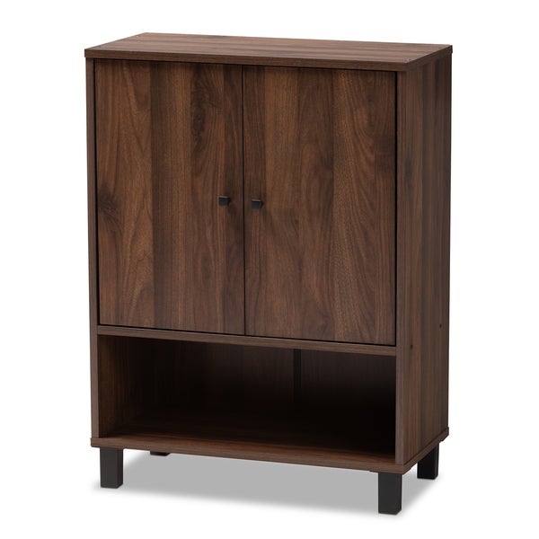 Modern and Contemporary Walnut Brown 2-Door Shoe Storage Cabinet - - 27147069