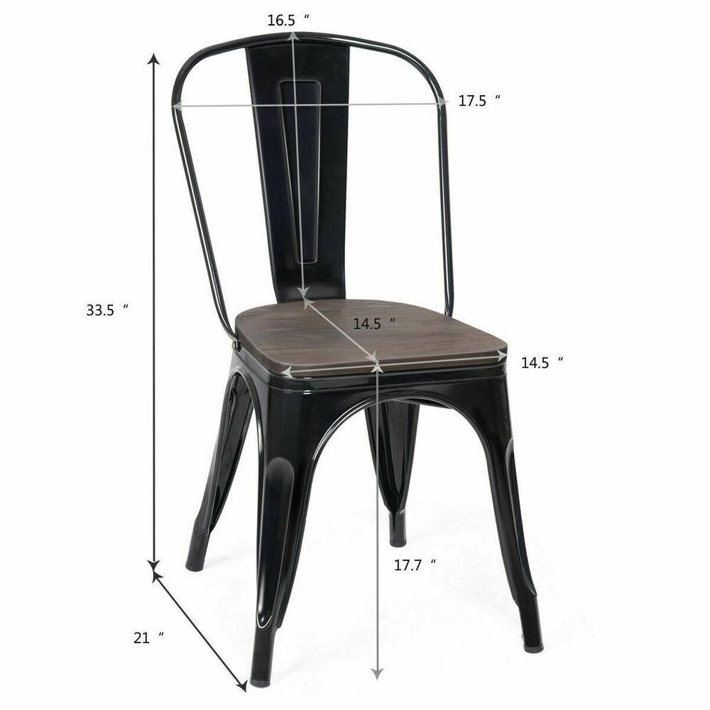 Boyel Living Set of 4 Metal Dining Chair Stackable with Wood Cushion in Black  Coffee HYSN-66013BK