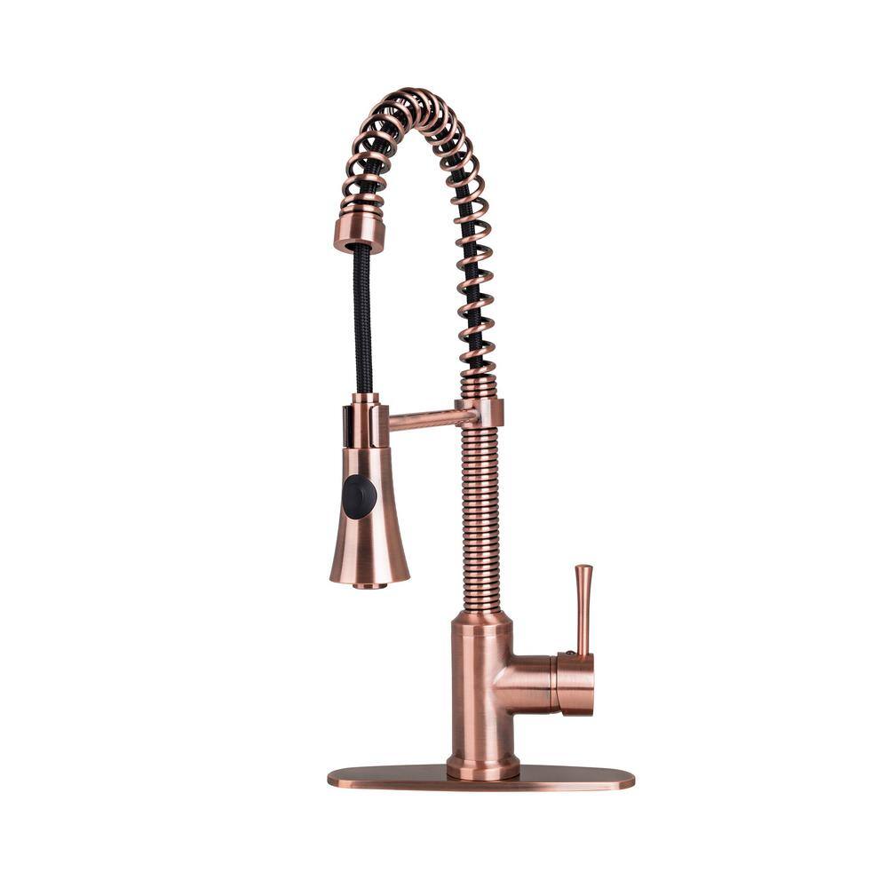 Fontaine by Italia Residential Single-Handle Spring Coil Pull-Down Sprayer Kitchen Faucet in Antique Copper with Deck Plate N96566C-DP-AC