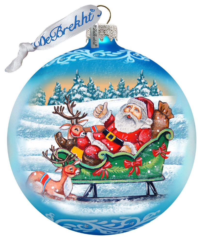 Reindeers Ride Santa Glass Ornament   Traditional   Christmas Ornaments   by G. DeBrekht  Houzz