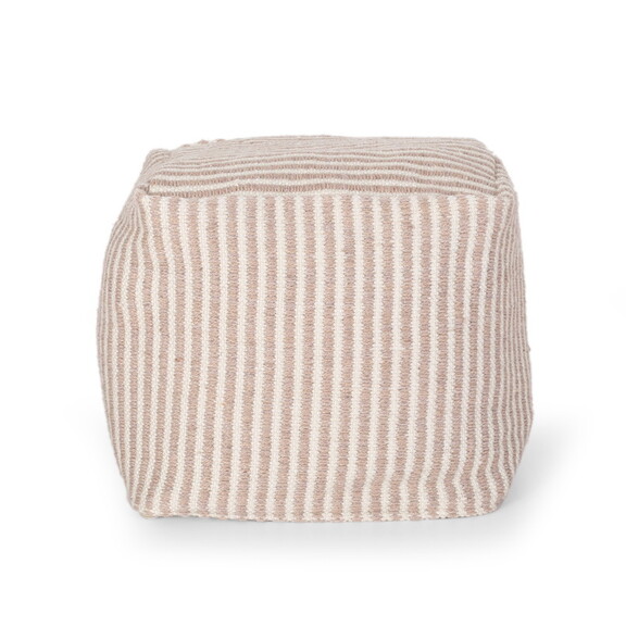 Arwen Boho Yarn Pouf  Light Brown and White