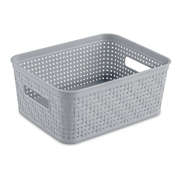 Sterilite 10x8x4 25 Inch Rectangular Weave Pattern Short Basket W Handles For Pantry Bathroom amp Laundry Room Storage Organization Cement 16 Pack