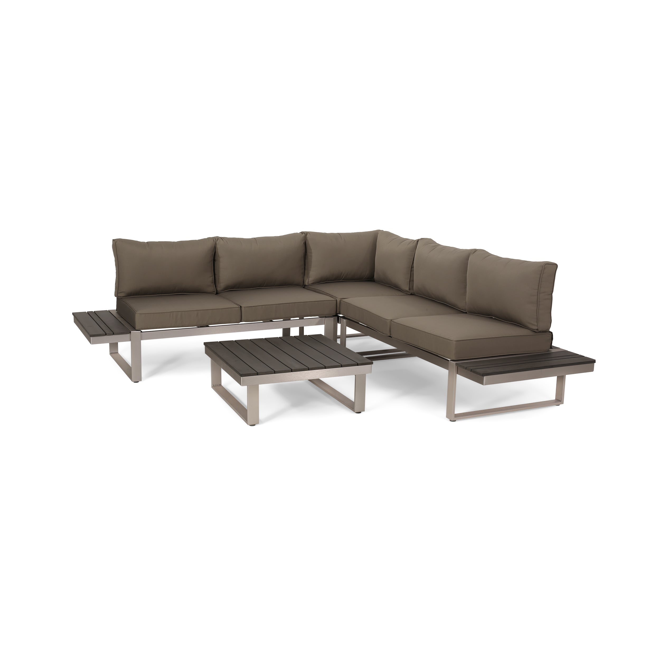 Johana Outdoor Aluminum V-Shaped 5 Seater Sofa Set with Cushions