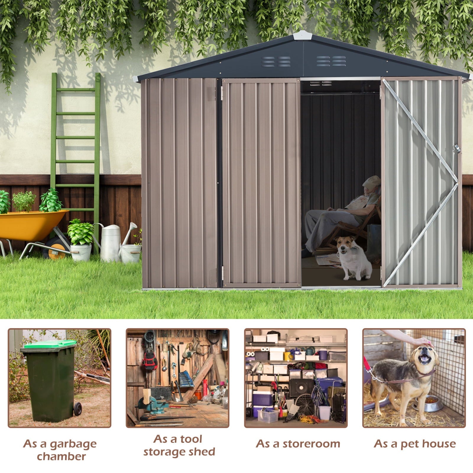 YODOLLA 8 x 6 ft. Outdoor Metal Storage Shed for Garden Tools