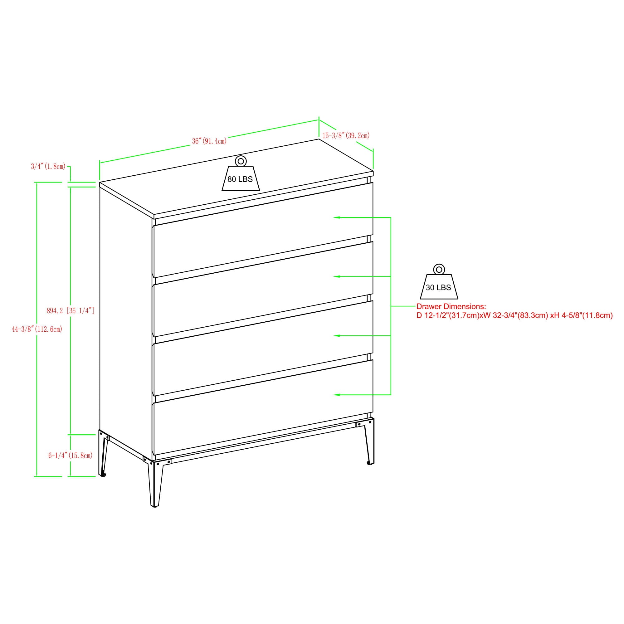 Manor Park Urban Industrial 4 Drawer Vertical Dresser, Dark Walnut