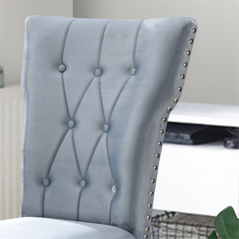 Pemberly Row Contemporary Velvet Tufted Dining Chair Set of 2 in Gray   Transitional   Dining Chairs   by Homesquare  Houzz