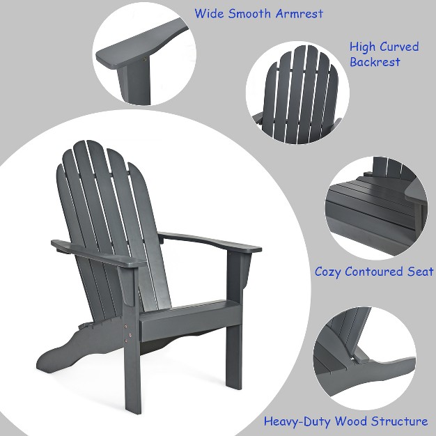 Costway Outdoor Adirondack Chair Solid Wood Durable Patio Garden Furniture Graynaturalwhite