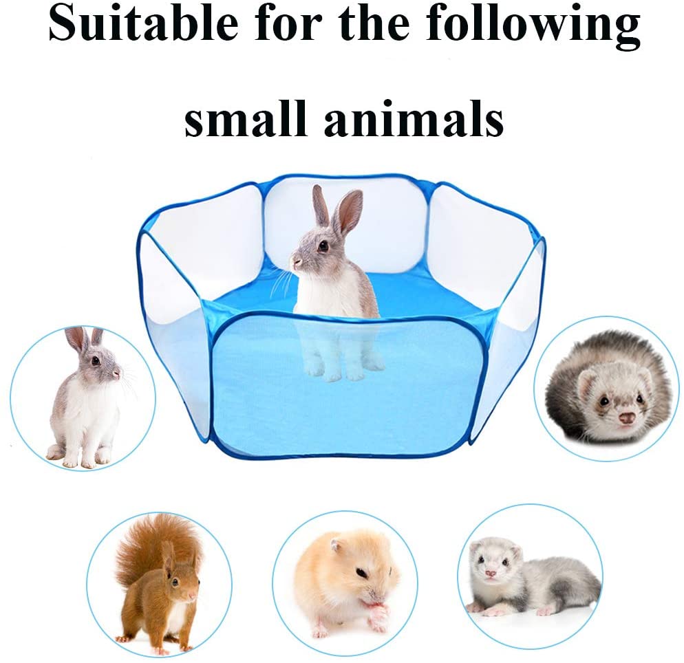 Small Animals Cage Tent， Breathable and Transparent Reptiles Cage， Folding Exercise Playpen Pop Open Outdoor/Indoor Portable Fence with Chewing Toys for Guinea Pig Hamster Rabbit Rat Gerbils