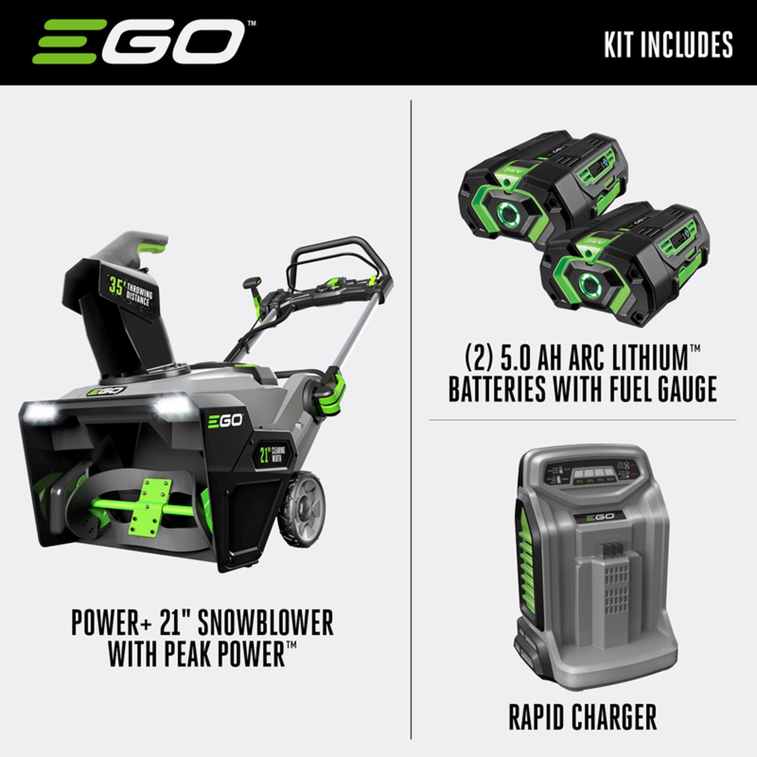 EGO Power+ Peak Power SNT2102 21 in. Single stage 56 V Battery Snow Blower Kit (Battery \u0026 Charger) W/ TWO 5.0 AH BATTERIES