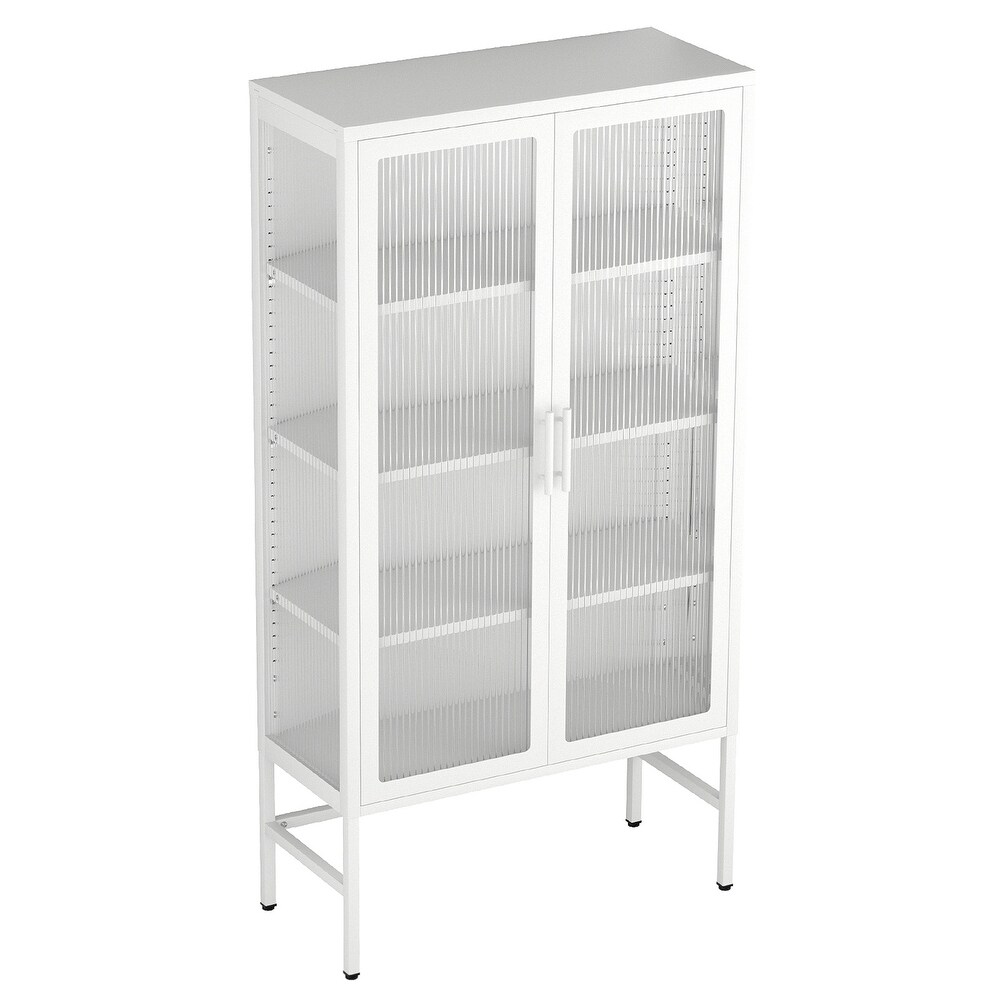 Double Glass Door Storage Cabinet Sideboard with Adjustable Shelves and Feet Cold Rolled Steel