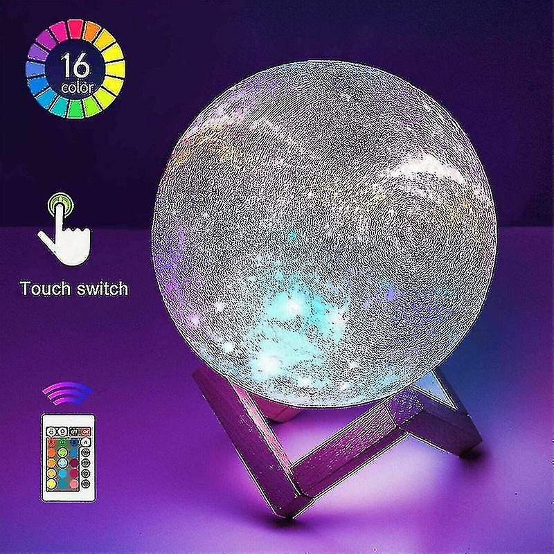 3d Moon Lamp Led Night Light Star Galaxy Touch 16 Colour Usb Charging W/remote12cm