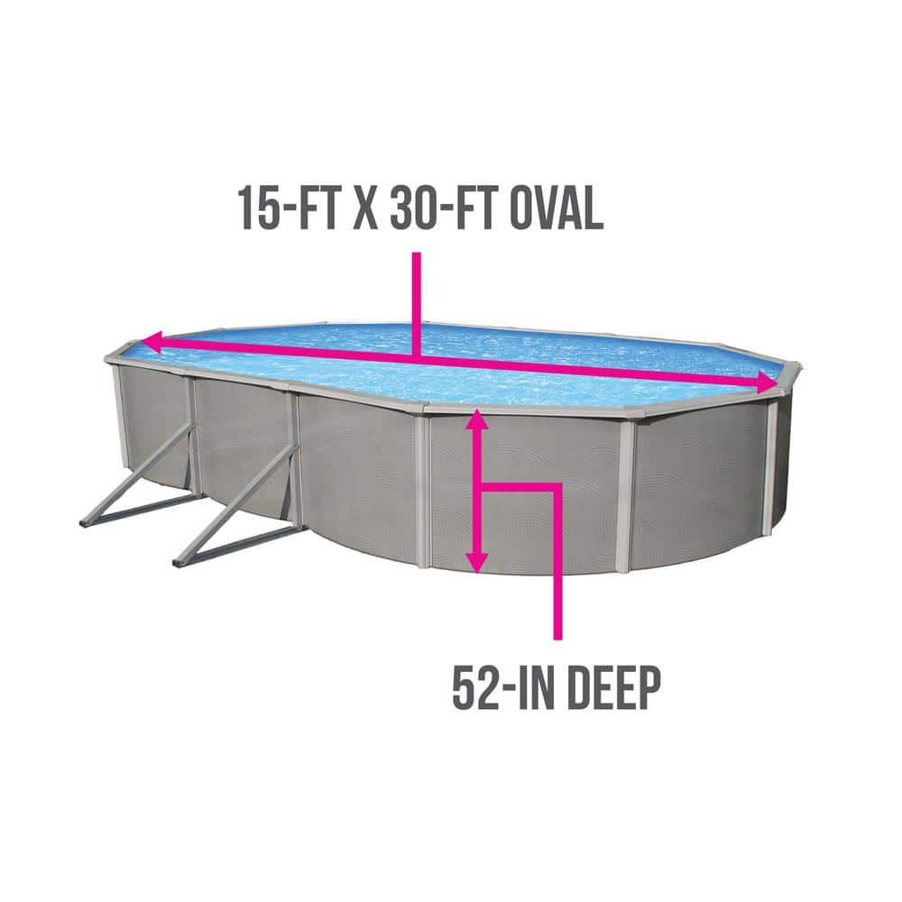 Blue Wave Belize 15 ft. x 30 ft. Oval x 52 in. Deep Metal Wall Above Ground Pool Package with 6 in. Top Rail NB3044