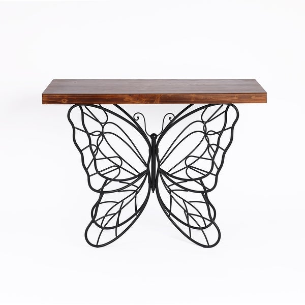 Butterfly Black and Brown Metal and Wood Accent Table - 31.25