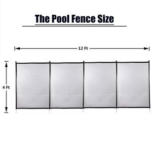 Afoxsos 12 ft. L x 4 ft. H Black Outdoor Pool Fence with Section Kit Removable Mesh Barrier for Pools Garden and Patio HDMX1142