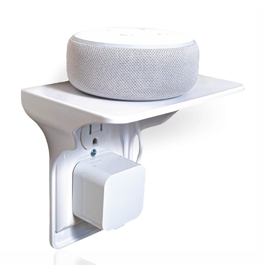 Power Perch Outlet Shelf - Use Existing Outlet to Create a Shelf - Cord Management - Easy Installation - White - 1PK