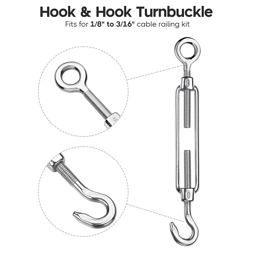 Yescom 6pcs 316 Stainless Steel M6 Hook & Eye Turnbuckle