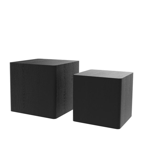 2 Piece Nesting Center Tables Wooden Square Coffee Tables Modern Geometrical Side Tables for Living Room， Bedroom