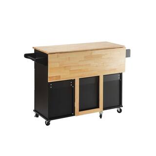 Whatseaso Large Kitchen Island With Cabinet 3-Shelves and 3-Drawers in Black SEP-110513279