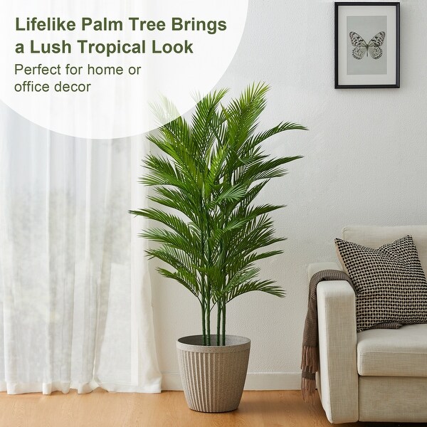 Glitzhome 60H Real Touch Fronds Artificial Palm Tree With Black Pot