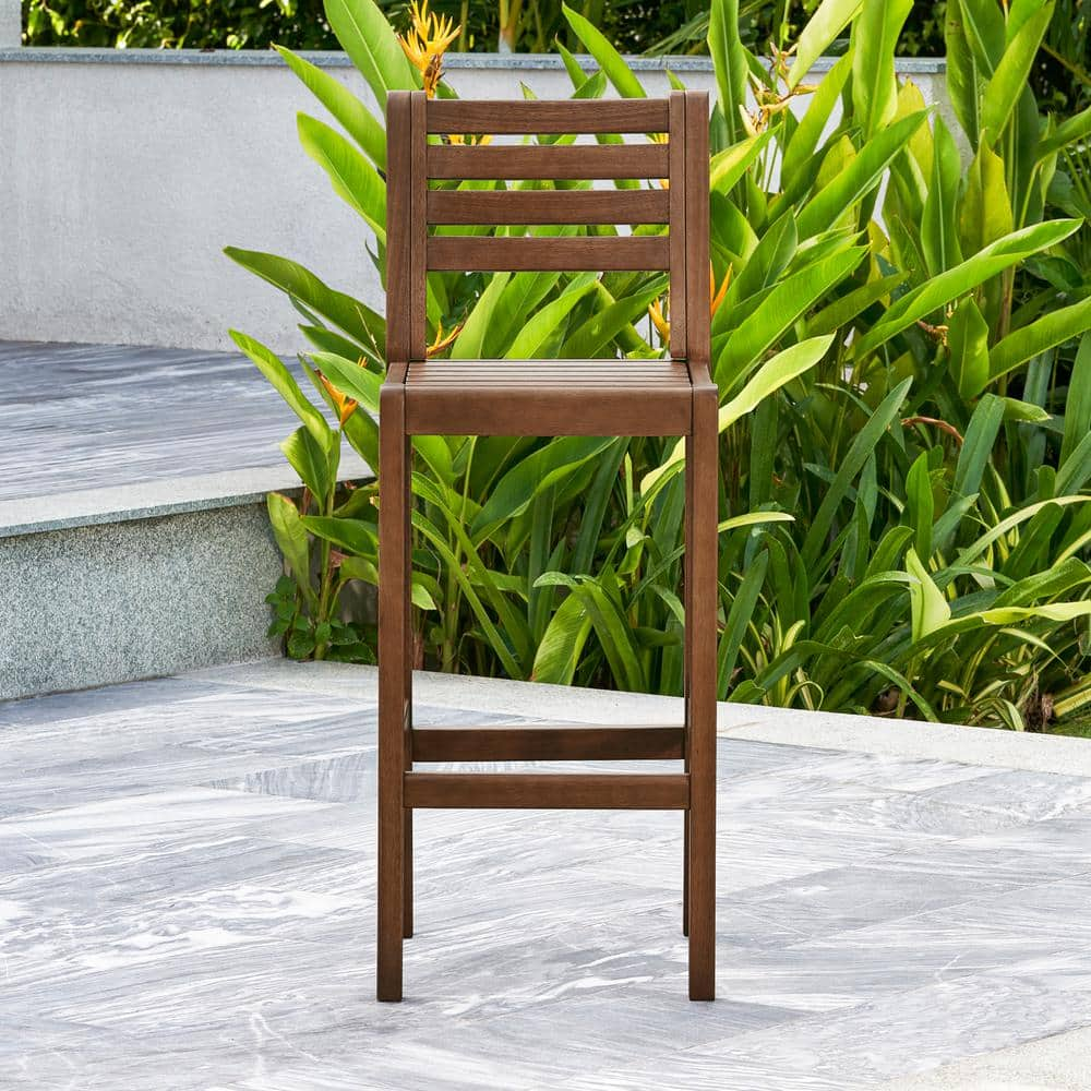 Afoxsos Mid-Century Modern Wood Outdoor Bar Stool in Brown (Set of 2) HDMX1508