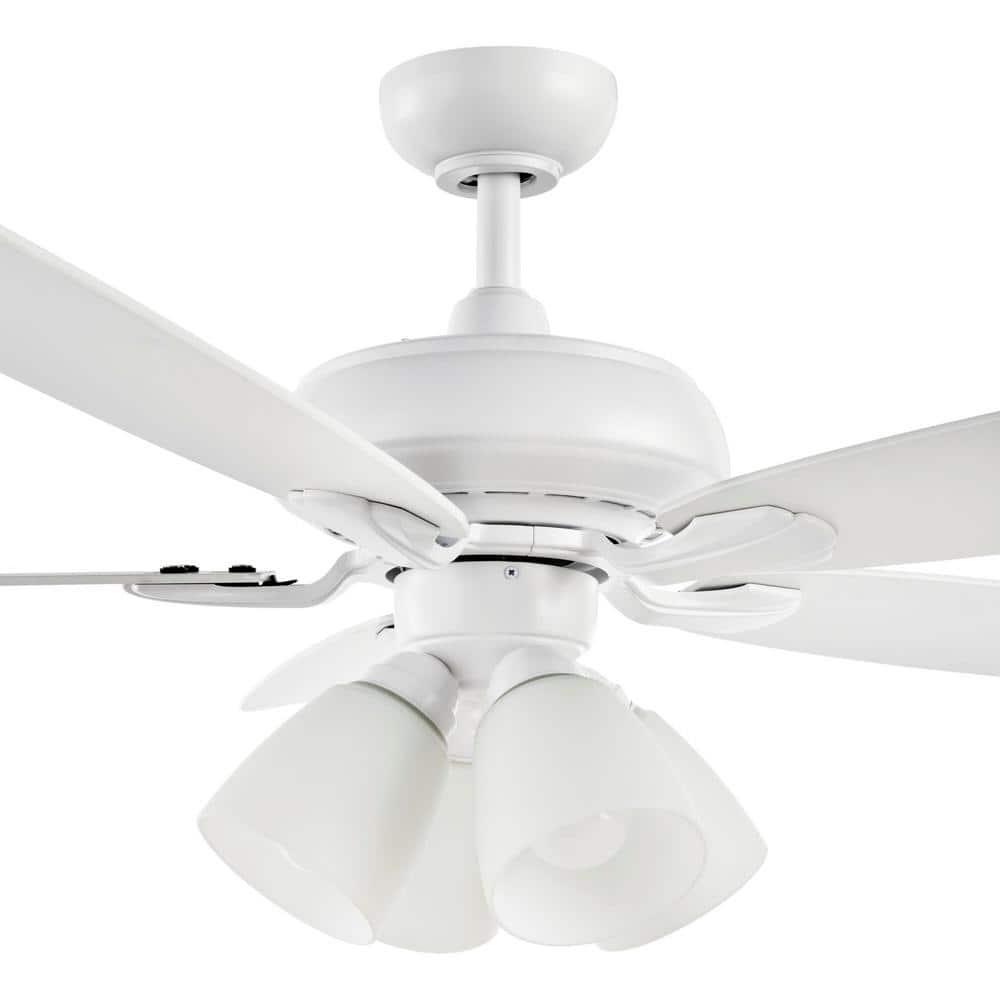 Hampton Bay Hollis 52 in Indoor LED Matte White Dry Rated Ceiling Fan with 5 Reversible Blades Light Kit and Remote Control