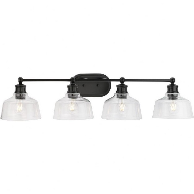 Progress Lighting Singleton 4 light Vanity Fixture Steel Matte Black Clear Glass Vintage Design Damp Rated