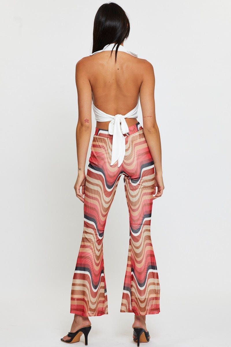 Abstract Print Flare Pants Elastic Waist