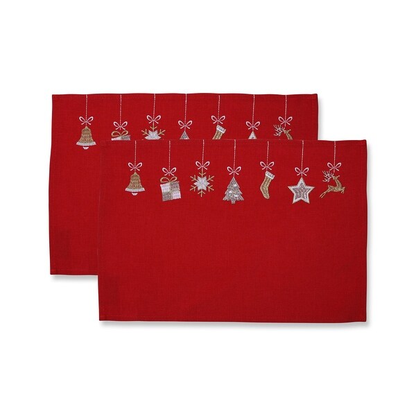 Hanging Christmas Ornaments Placemat Red (Set of 2)