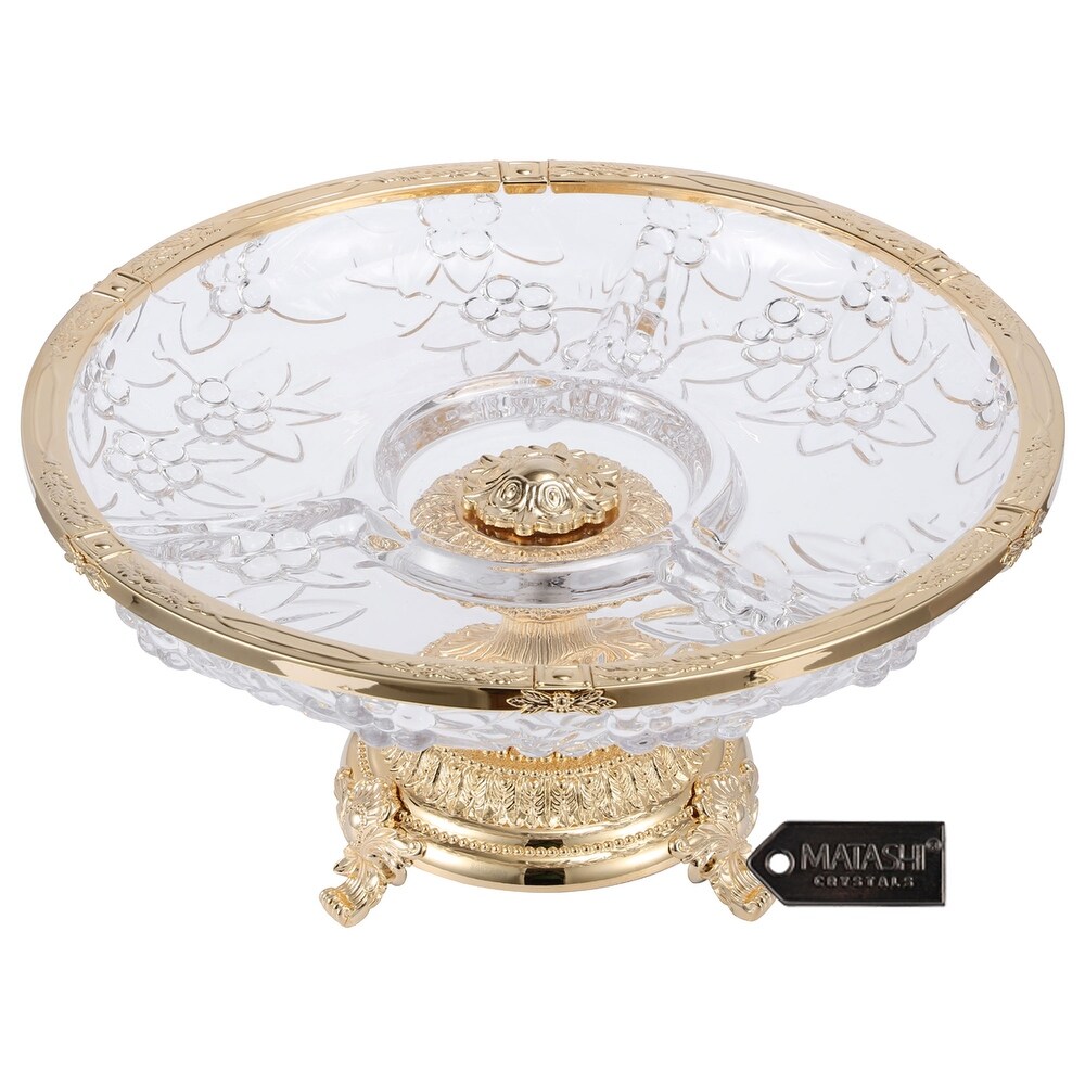Matashi 3 Sectional Centerpiece Decorative Bowl  Round Serving Platter w/ 24K Gold Plated Pedestal Base  for Weddings  Parties