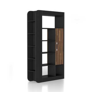 Furniture of America Baltra 70.87 in. Black 13-Shelf Standard Bookcase with Door YNJ-20803C1