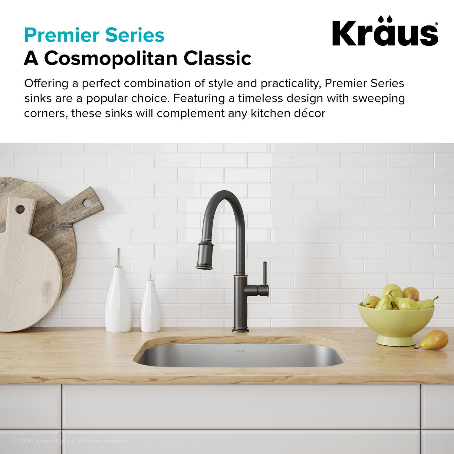 KRAUS Premier 15-inch 18 Gauge Undermount Single Bowl Stainless Steel Kitchen Bar Sink