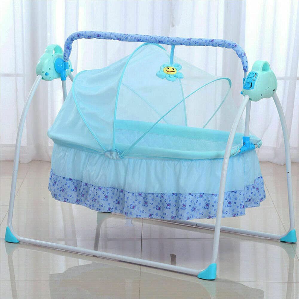 Miumaeov Electric Swing Cradle Automatic Baby Rocker Baby Bassinet Cradle with Music Function (Blue)