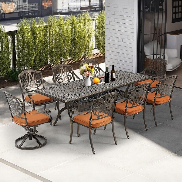 9Piece Outdoor Dining Set with 1 Table + 8 Chairs，AllWeather Aluminum Outdoor Patio Sets for Patio，Backyard，Garden