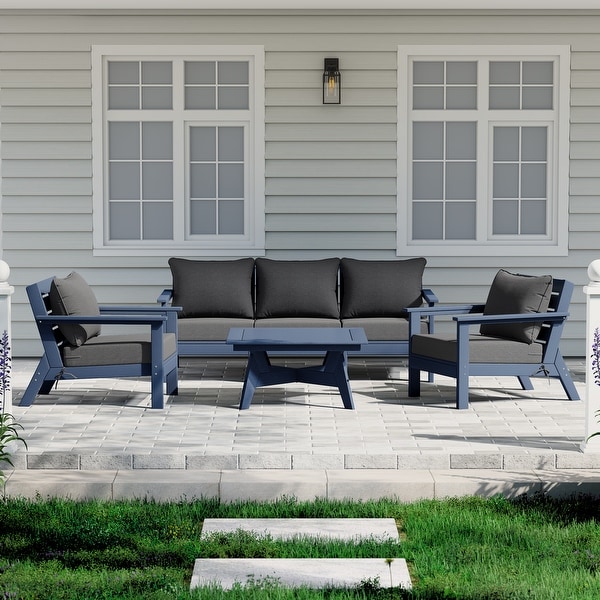 Polytrends Birchwood All Weather HDPE Outdoor Patio Navy Blue Deep Seating Sectional (6Piece Set)