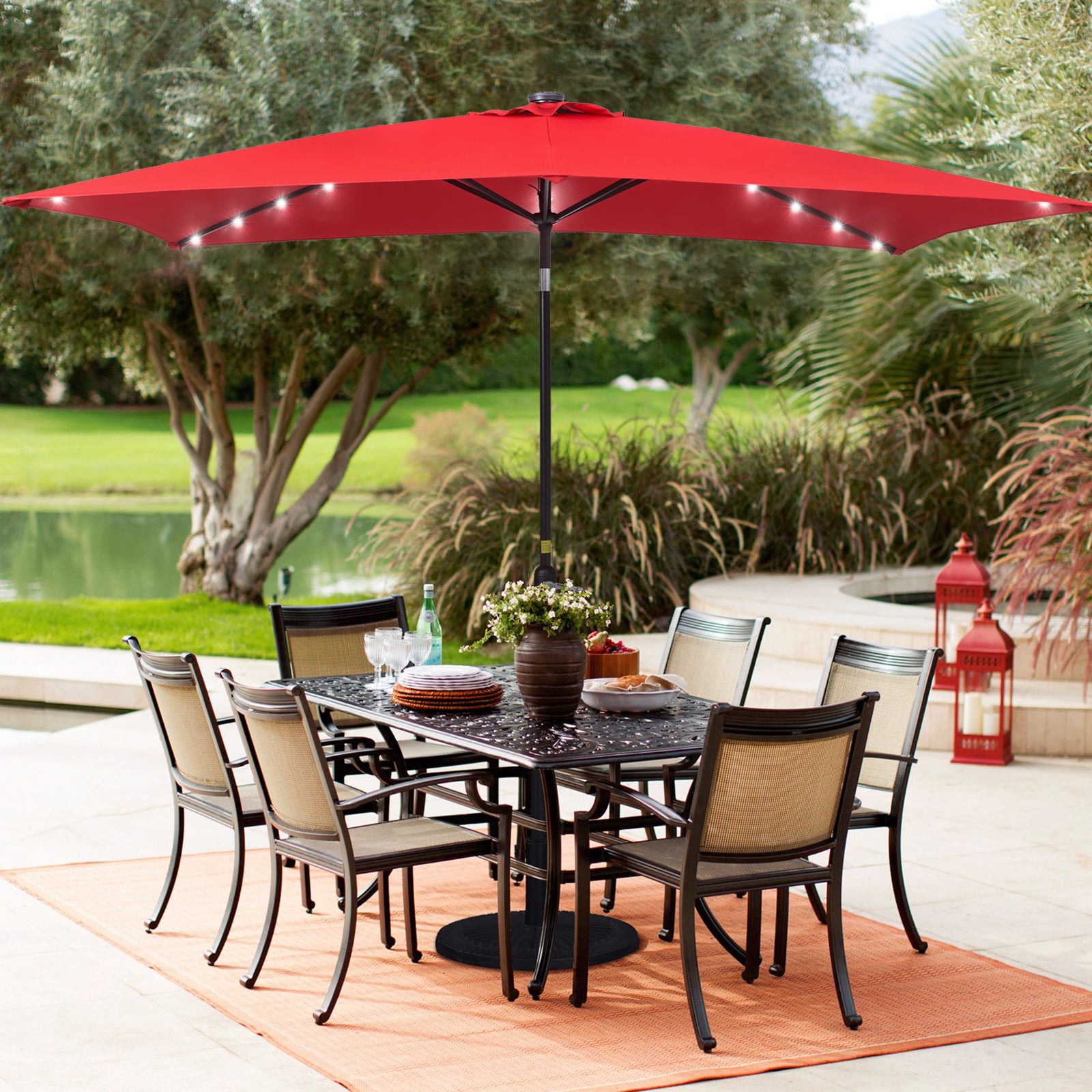 CHYVARY 10 x 6.5ft LED Outdoor Patio Umbrella Rectangular Outside Table Umbrella for Deck, Poolside and Patio,Red