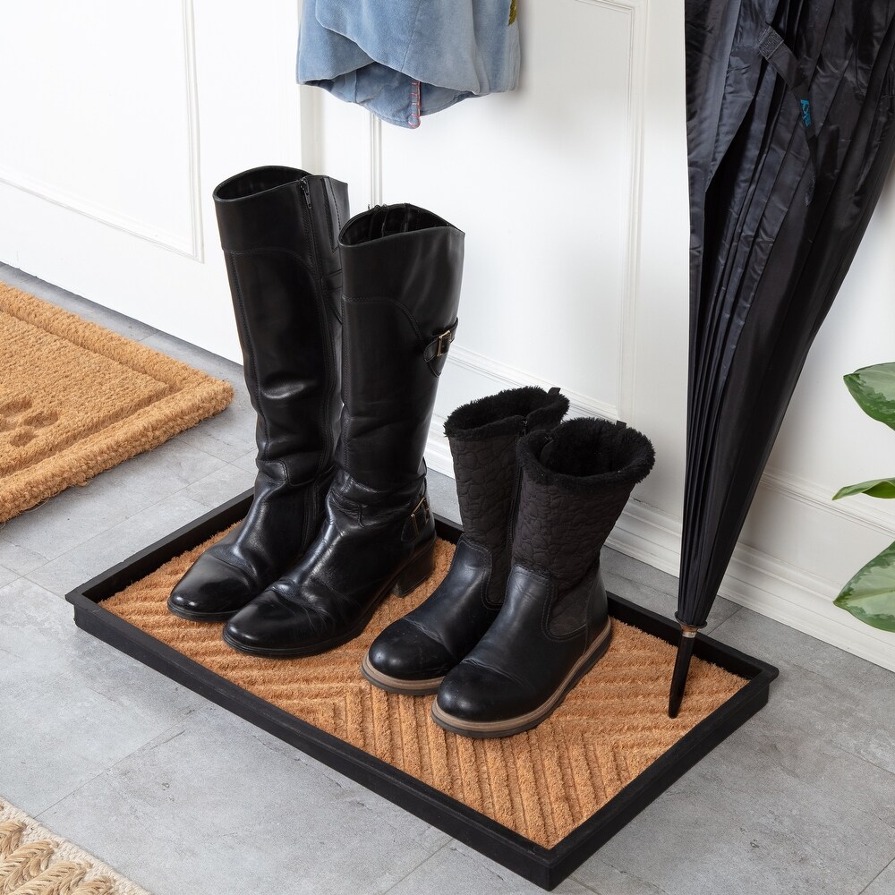 Jani Natural   Recycled Rubber Boot Tray with Cross Embossed Coir Insert