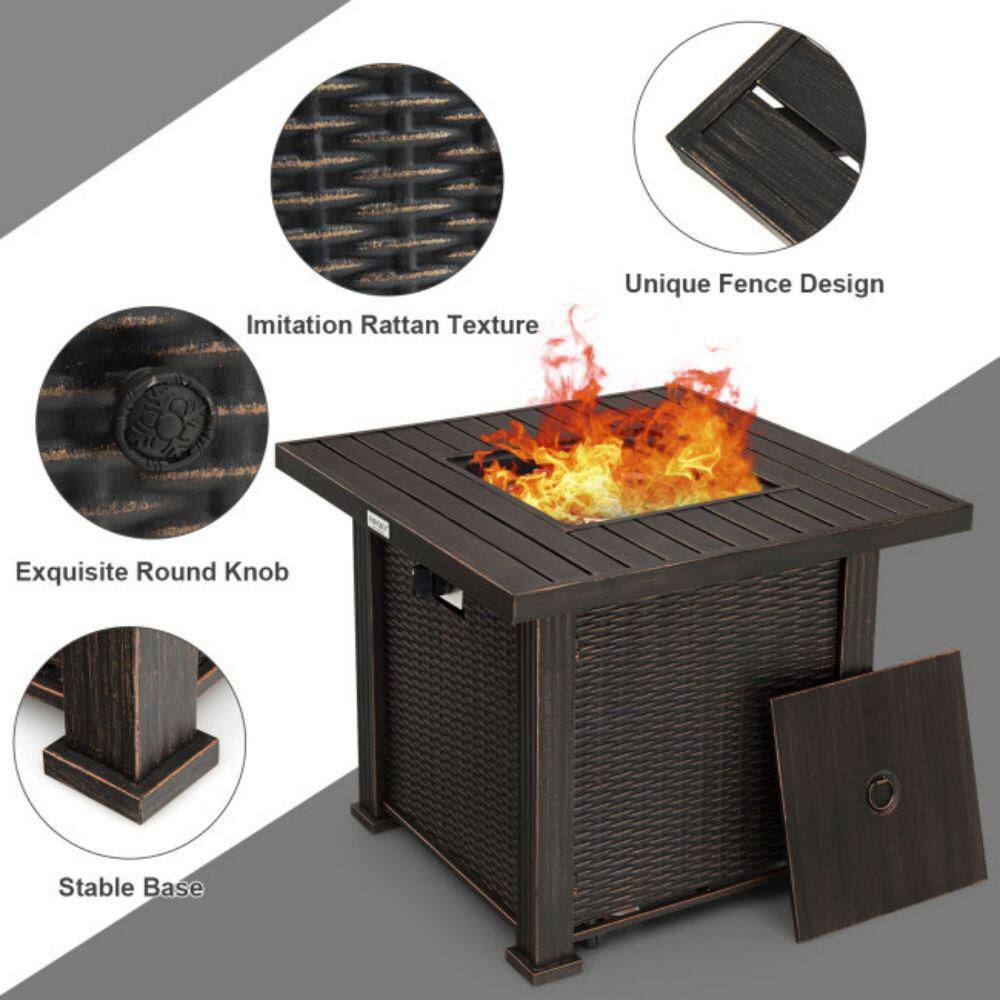 Alpulon 30 in. Outdoor Square Propane Gas Fire Pit Table with Table Cover ZMWV300