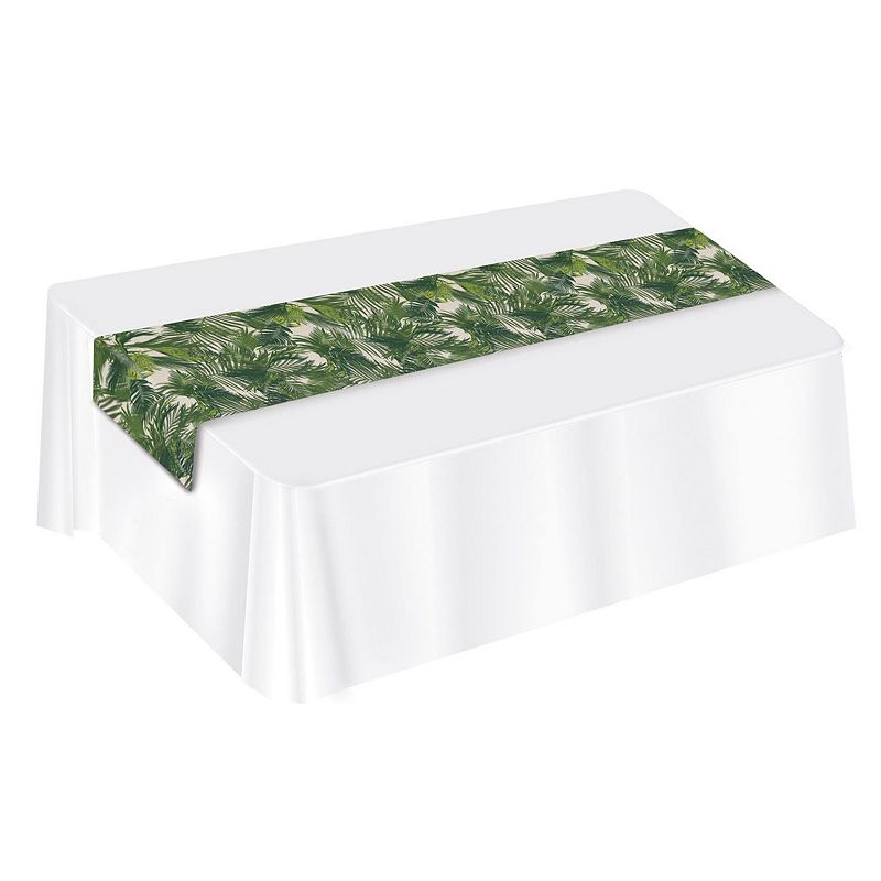 12.5 x 14.25 Grass Green and White Rectangular Palm Leaf Fabric Table Runner