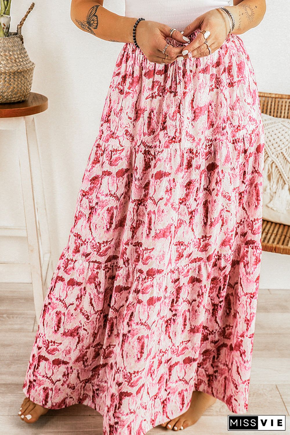 Printed Lace-Up High Waist Maxi Skirt