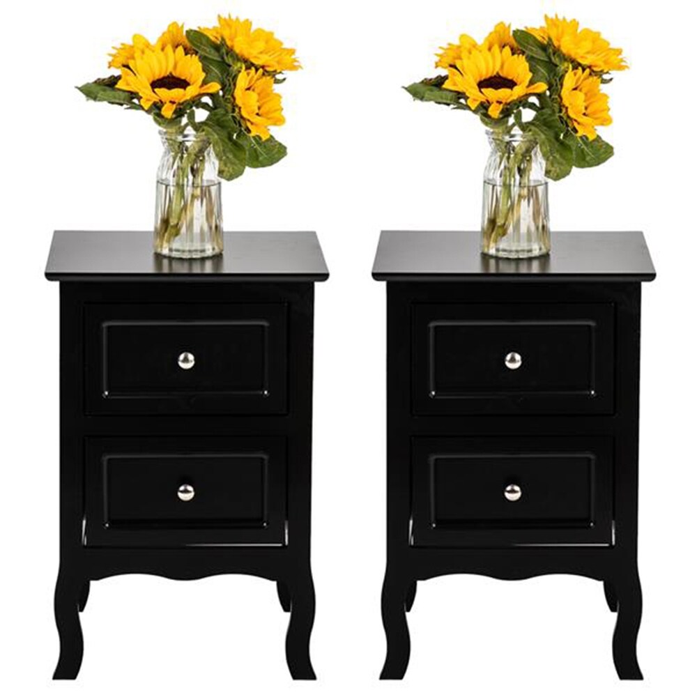 Country Style Black Two Tier Night Tables Large Size (Set of 2)