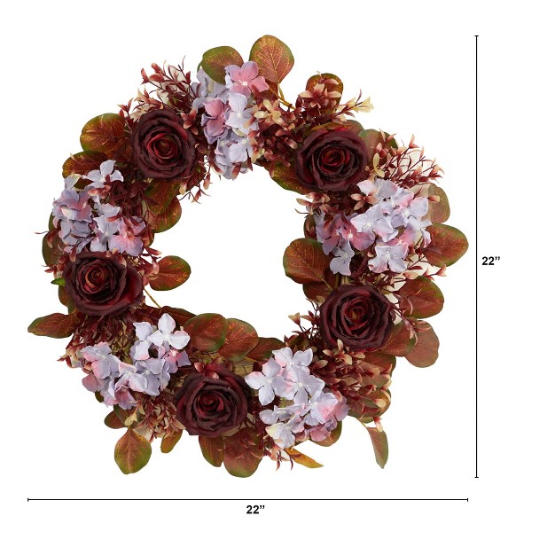 Nearly Natural 22 Fall Hydrangea And Rose Autumn Artificial Wreath