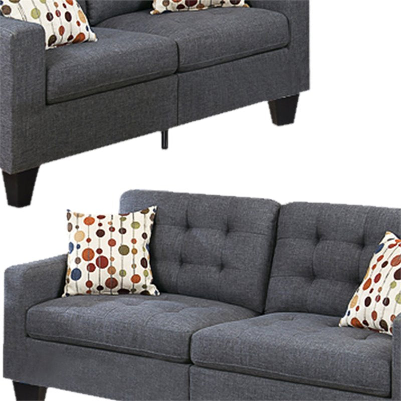 Maklaine 2-piece Modern Style Linen Fabric Sofa Set in Gray Finish