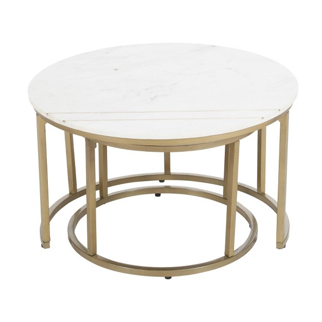 Set Of 2 Fredrick Contemporary Nesting Tables With Gold Powder Coated Base White gray Treasure Trove